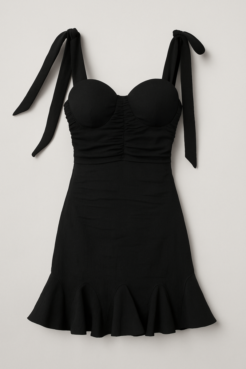 فستان قصير يتميز بحمالات تُربط بعقد على الأكتاف لإضفاء لمسة أنثوية ناعمة - صورة 1