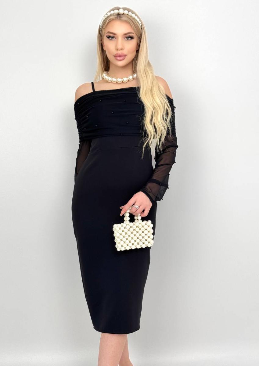 فستان بأكتاف مكشوفة وتصميم أوف شولدر مع تفاصيل - صورة 1