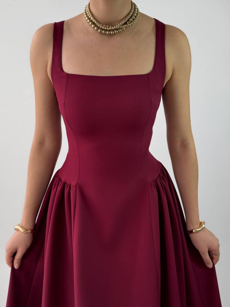 فستان طويل جذاب، بلا أكمام مع فتحة رقبة مربعة تمنح لمس - صورة 2