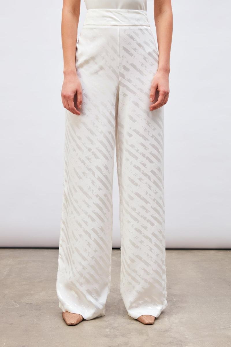بنطلون نسائي تركي رسمي واسع بتصميم منقوش عالي الخصر وطبعات مقلمة أنيقة - صورة 4